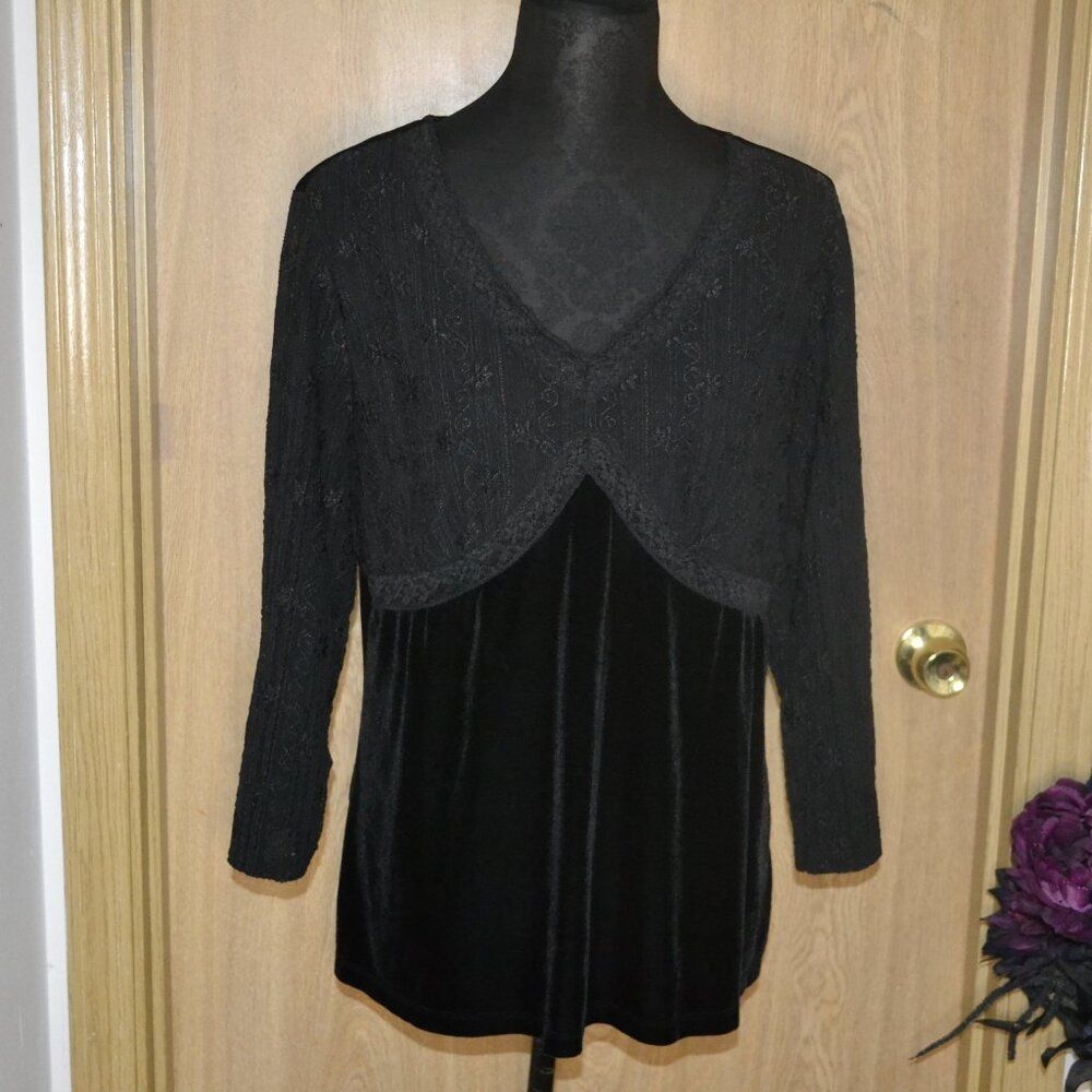 Apostrophe Embroidered Black Dark Romantic Vamp Velvet Top Size 16-18W